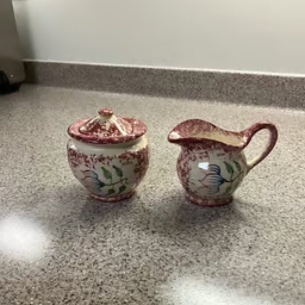 Vintage Molly Dallas Pink and White Lidded Sugar Bowl and Creamer Set